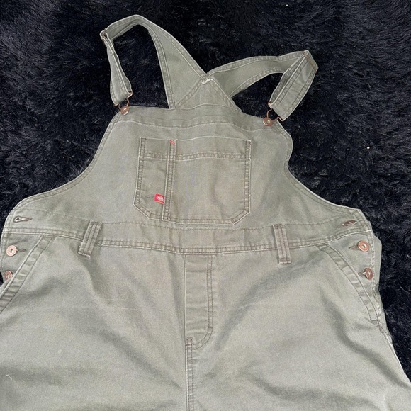 Dickies Overalls Womens 18 Green Bib Workwear Carpenter Utility Pockets Khaki - Picture 3 of 13